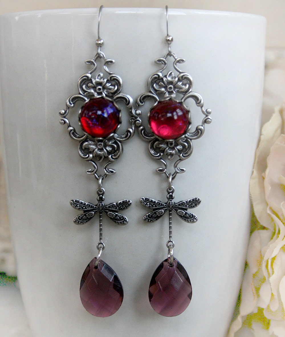 MYSTIC VOYAGE Victorian dragonfly dangle earrings, free gift boxing