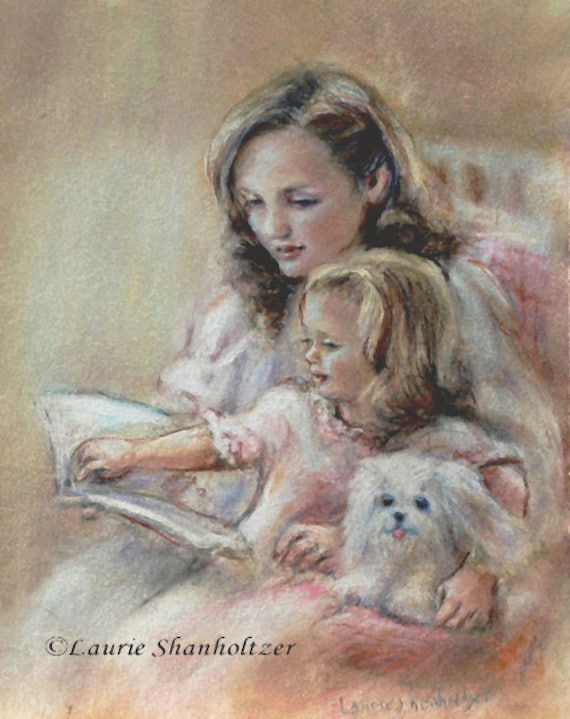 Mother' Day, Special Offer,  "Bedtime Story"  reading mom Art print nursery art, baby pastel 8x10