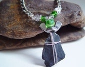 Kelly Green and Silver Wire Wrapped Slate Wing Nut Angel Necklace