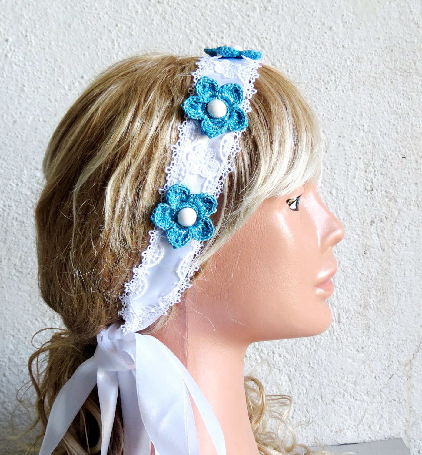 Lace Wedding Headband, Guipure crochet flowers romantic headband, wedding headband, bridesmaid headband, women headband, bandana, pearls