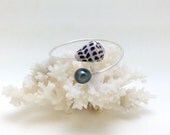 Tahitian Pearl and Hebrew Cone Shell Cuff Bracelet Sterling Silver