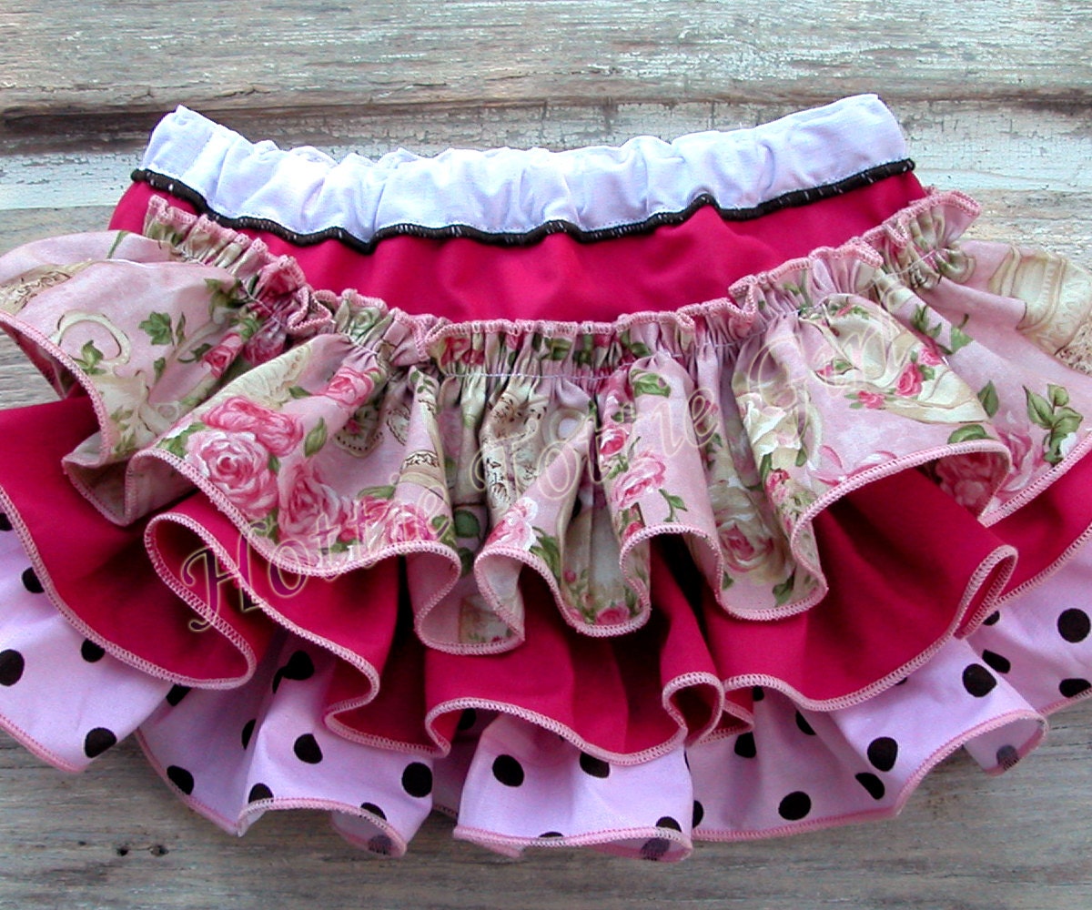 Pink EASTER Floral Rose Ruffle Bloomer Baby Ruffle Diaper Cover with Black & White Polka Dots Birthday Bloomers Newborn Toddler 6303