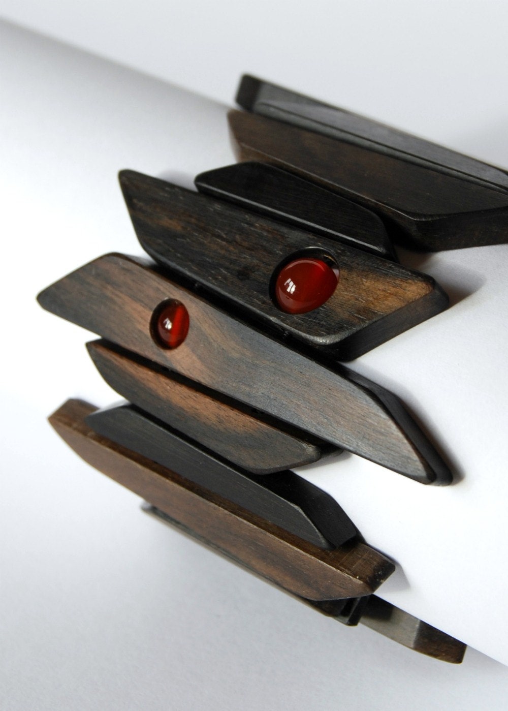 Controlled Chaos Bracelet - marbled ebony with carnelian beads