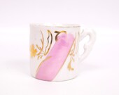 Vintage Iridescent Teacup Pink Swirl Porcelain Gold Floral Onate Handle Demitasse