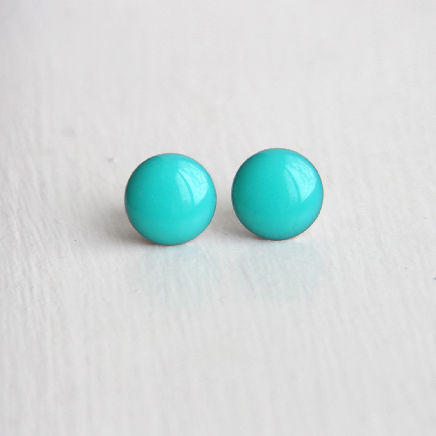 Aqua Stud Earrings, Small Aqua Studs, Resin Post Earrings, Hypoallergenic, Stainless Steel