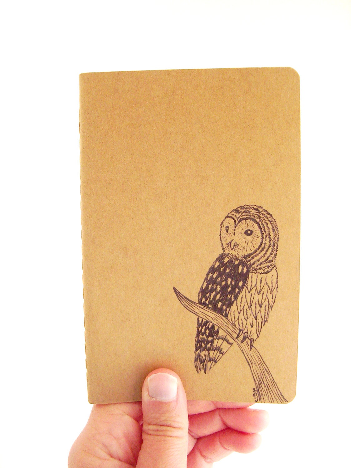 Owl Moleskine Journal - Hand Drawn White Owl on Small Plain Moleskine Journal - Pocket Moleskine Cahier