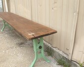 Reclaimed wood bench MINT pistachio green school desk metal legs. Adjustable height. industrial rustic office mudroom foyer