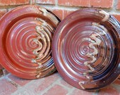 Set of 2 Brick Iron Red, Tenmonku Black Brown Cheese Snack Plates with Orange Accent
