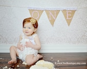 First Birthday Burlap Banner AND Headband - Cake Smash, One birthday, Highchair banner, Photo prop, Girls toddler birthday, Headband