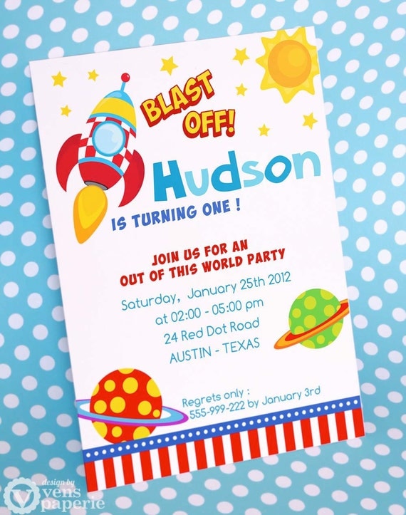 DIY PRINTABLE Invitation Card - Rocket Space Ship Birthday Party- PS828CA1a1 Il_570xn