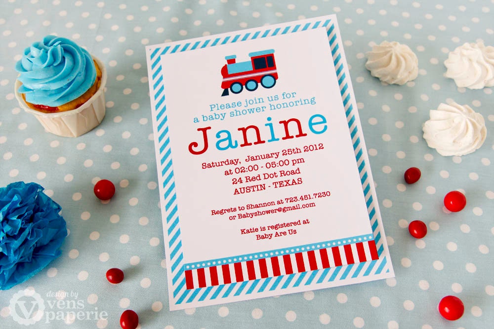 DIY PRINTABLE Invitation Card - Vintage Blue Choo Choo Train Baby Shower Invitation - BS802CA1a1
