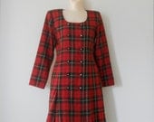 Punk Rock Dress 80s Punk Dresses Punk Dress Red Tartan Red Dress Red Plaid Dress 80s Dress Double Breasted Dress Pleated Dress Long Sleeve