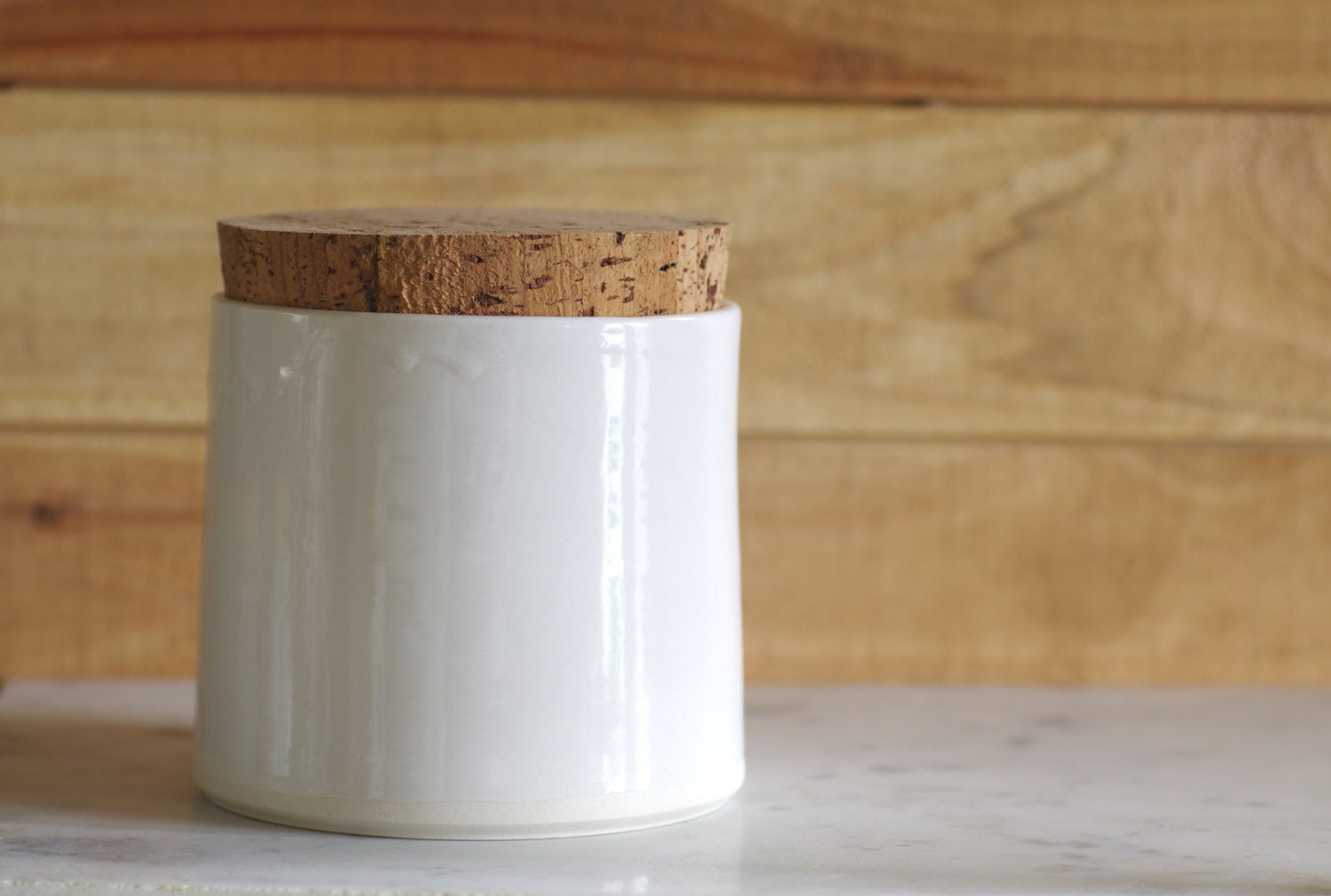 large porcelain canister. white pottery corked jar. modern minimal pottery ceramic - vitrifiedstudio