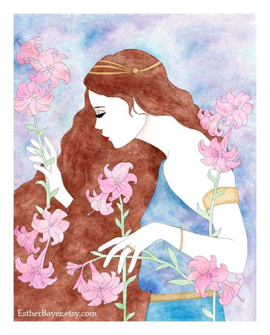 Art Nouveau Inspired Watercolor & Ink Painting Fine Art Print Wall Decor