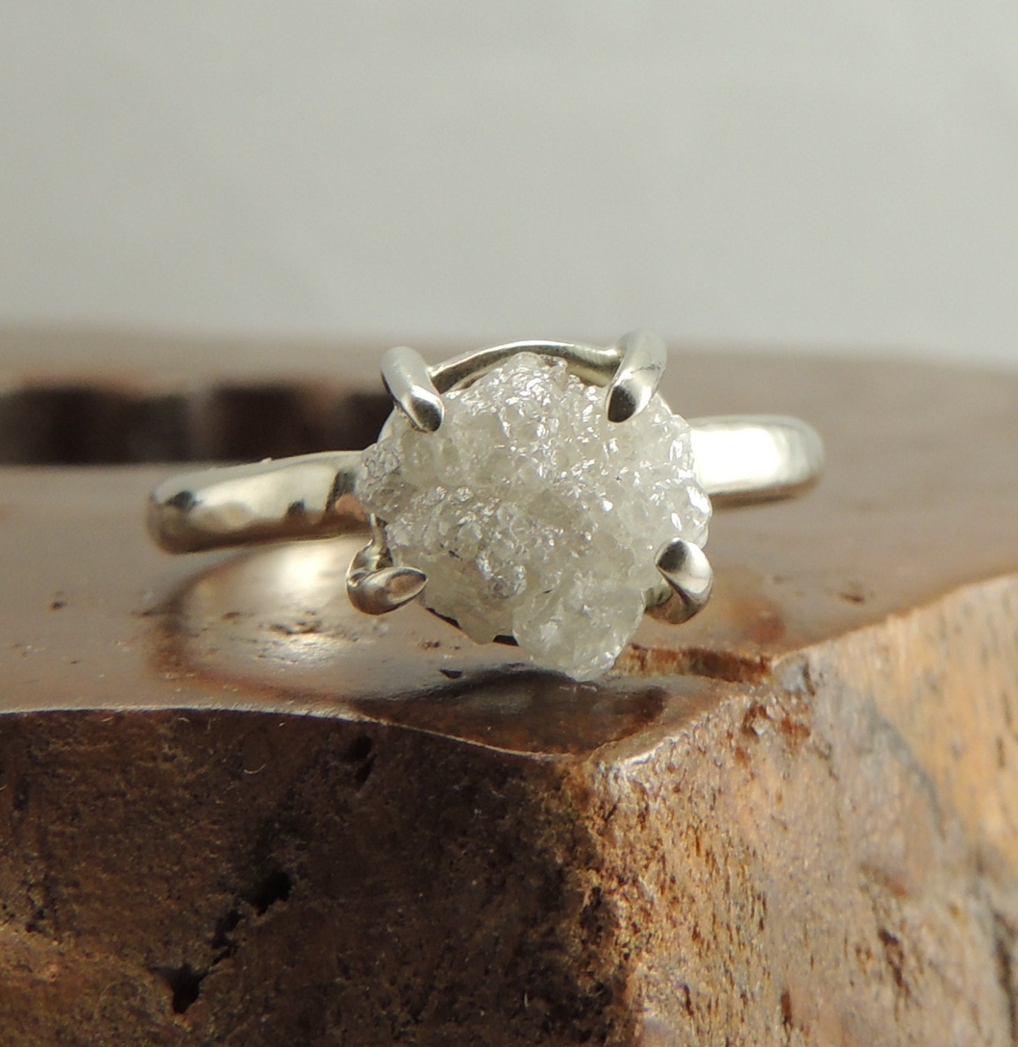 Rough Diamond 14k White Gold Ring Handmade Engagement Ring, Uncut Diamond Ring Conflict Free Diamond, Raw Diamond