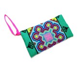 Sea green, Chinese embroidery bag,geometric pattern,women bag,cross stitch bag, oriental, purse,wallet,gift for her