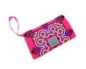 Neon pink, rose pink Chinese embroidery bag,geometric pattern,colorful women handbag,cross stitch bag, oriental, purse,wallet,gift for her