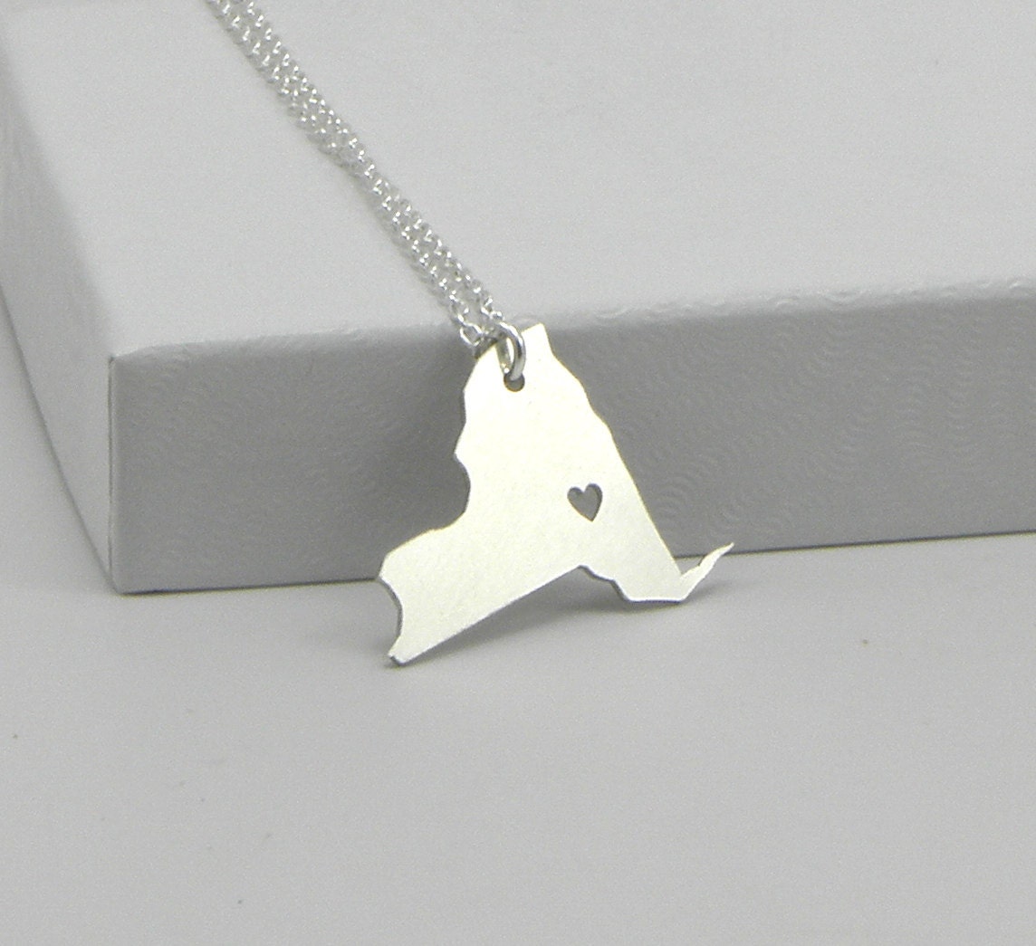 Sterling Silver State Love Heart Necklace - New York