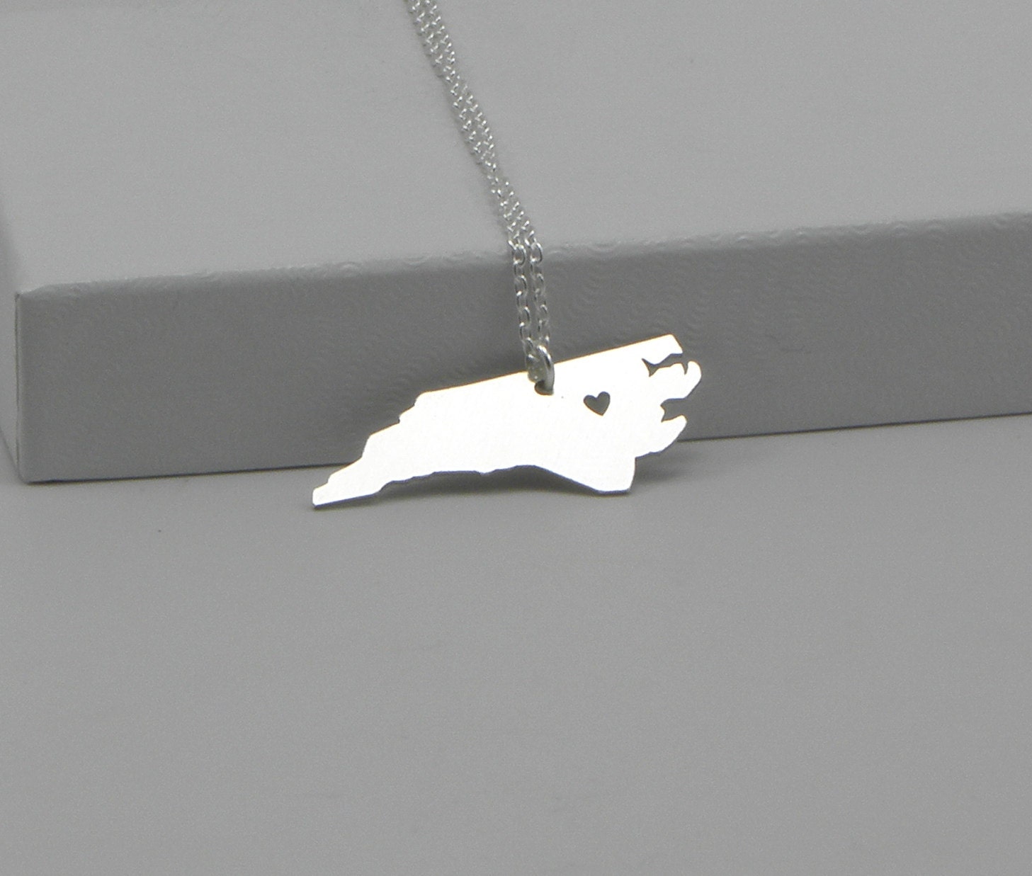 Sterling Silver State Love Heart Necklace - North Carolina