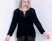 Open Knit Sweater w/Laced Neckline