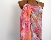 Pink Pareo, Floral Scarf, Summer Scarf, Women Scarves