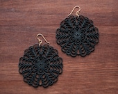 Vintage Floral FiIligree Statement Earrings - Black and Gold