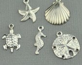Sterling Silver Charm, Seahorse, Seashell, Sea Turtle Starfish, Sand Dollar Add On Charm,  Customize, Beach Jewelry, Nautical