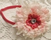 White & Pink Flower Headband, Pink Flower Head Band, Headband, Flower Headpiece, Flower Head Wreath, Elastic Flower Headband