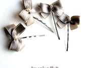 Bow Hair Pin / Bridal Hair Accessory /Silver Bow With Pearls on 2" silver bobby pins / Set of 4