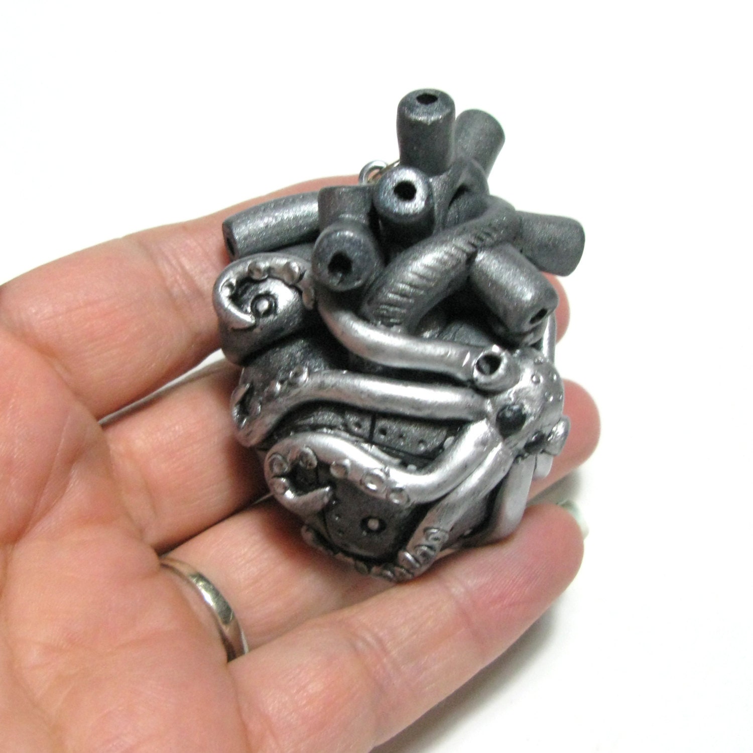 The Original "OctoHeart" - Anatomical Heart - Industrial Heart - Pendant / Necklace