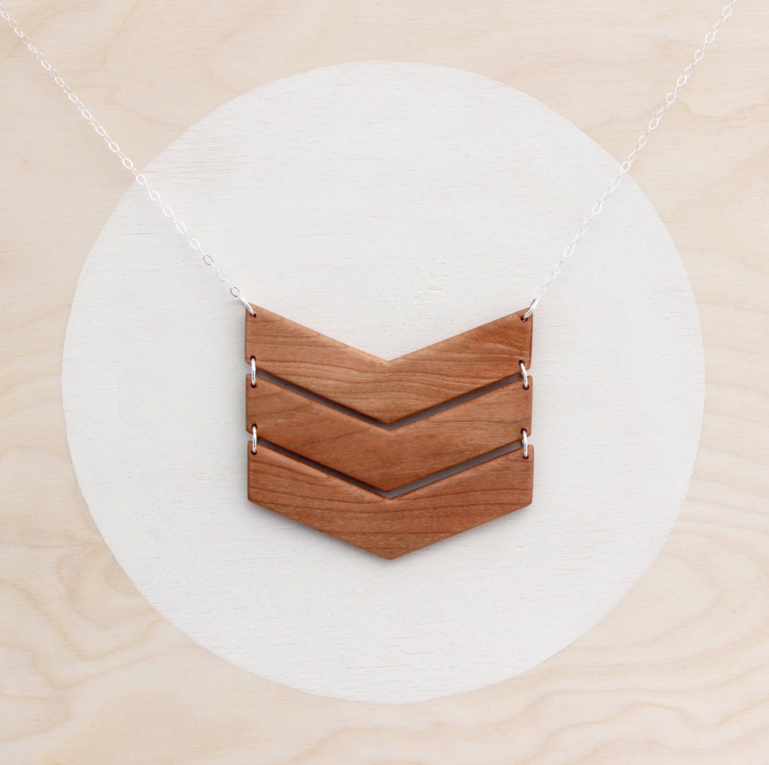 Natural Cherry Triple Chevron Wooden Necklace