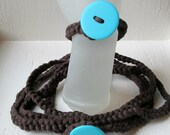 Brown and Blue Button Closure T-shirt Yarn set, Crochet Cotton Accessories, Tarn Jewelry