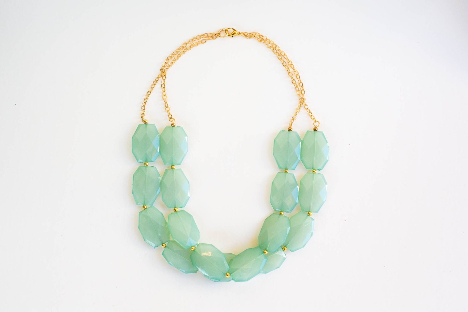 Mint Double Strand bib statement necklace - Mint Statement Necklace