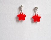 Red flowers earrings silver. Earstuds. Enamel. OOAK