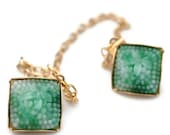 Vintage Japanese Bumpy Floral Faux Jade Glass Sweater Guard, Collar Clips
