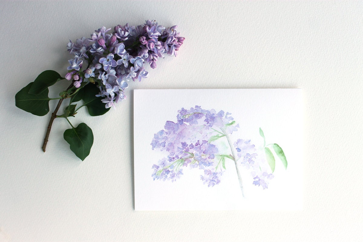 Lilacs Note Card - Watercolor Painting, Purple Flower Notecard, Floral, Botanical, Lilac Painting, Art Card, Spring, Green, White