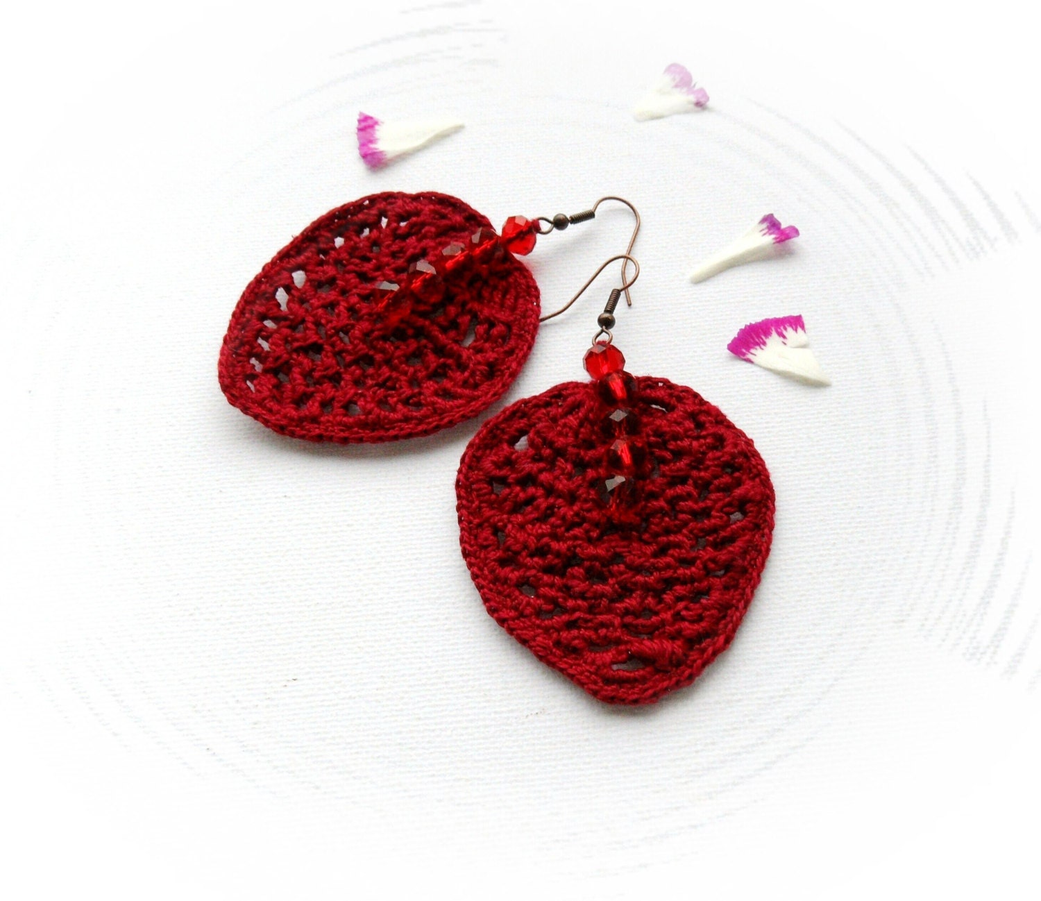 Crochet Earrings - Leaf Earrings - Crochet Jewellery