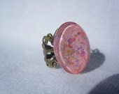 Oval Nail Polish Ring - Light Pink, Iridescent, Opal, Aurora Borealis Hexes, Bars And Square Glitter Sparkles Scrollwork Ring, Valentine