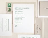 Letterpress Wedding Invitation - Casual Unique Simple Summer Invite - Sample
