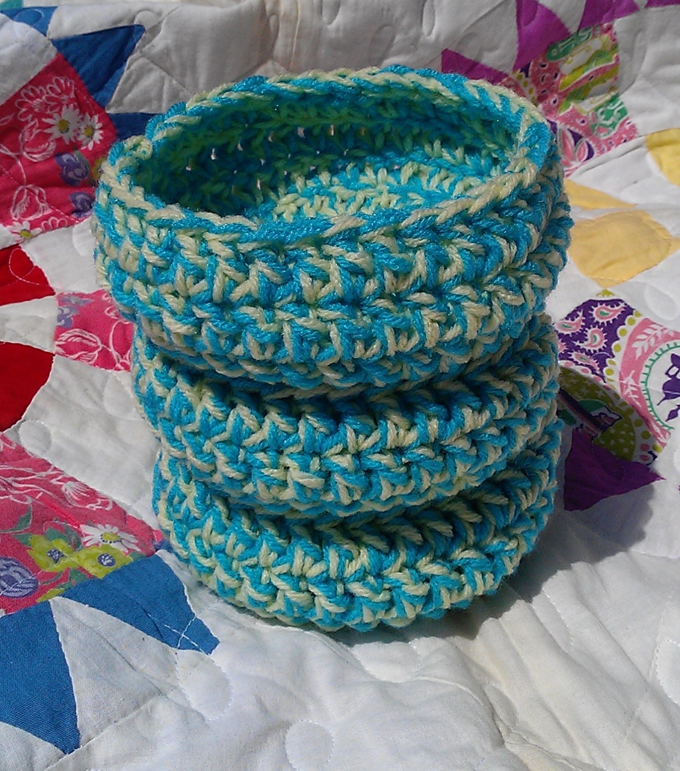 Small, Shallow Aqua Blue and Light Yellow Baskets (Sold Separately, Multiple Basket Orders - Pay Shipping on Only 1 Basket)