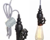 Chevron Cloth Cord Modern Upcycled Valve Vintage Pendant Light