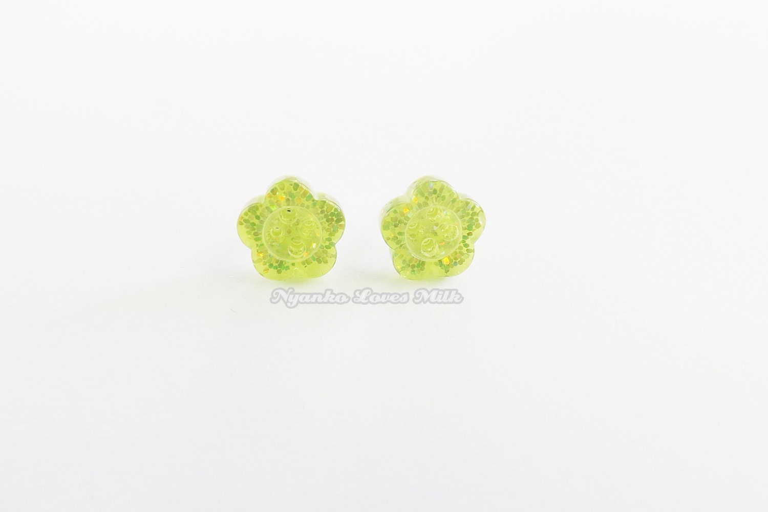 Mini Light Green Glitter Stud Earrings