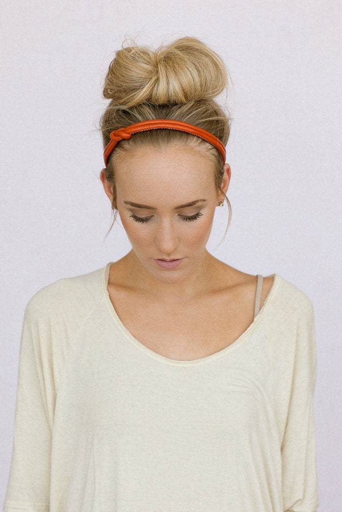 Knot Leather Headband RED BROWN Non-Slip Leather Head Band Boho Hair Band Fashion Hair Accessories (HB-140C)
