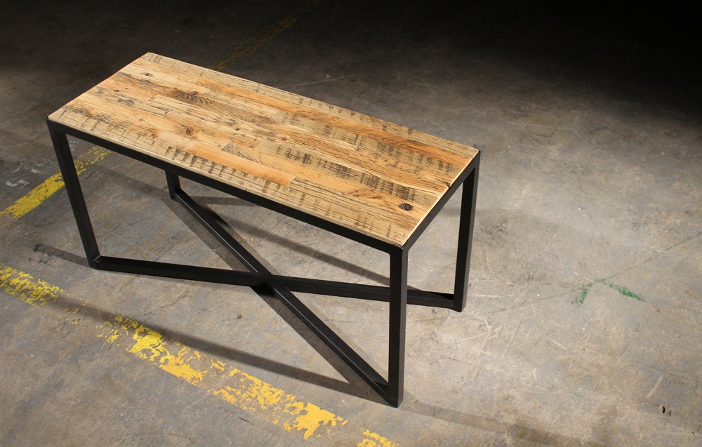Reclaimed Old Growth Barn Pine & Steel Bench