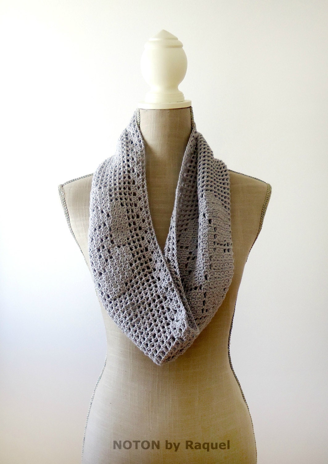 Grey Crochet Spring Infinity Scarf, women's gray summer cowl, roses crochet scarf, women's accessories, gifts for her, mother day