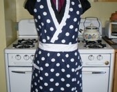 PLUS SZ Haltered Navy Blue with White Polka Dots Full Apron