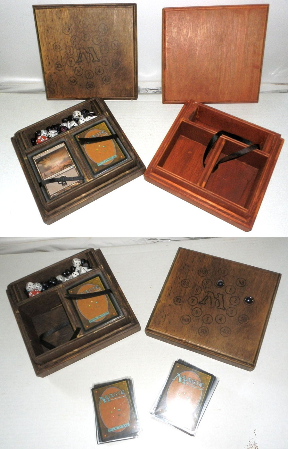 Wood Dual Deck Carrying Case with Life Counter Holds 2 Standard Decks Magic the Gathering MTG Pokemon Yugioh
