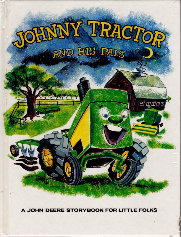 vintage kids farm book Johnny Tractor and His Pals, adorable 1950s illustrations, gift for little farmers, farm machines, John Deere