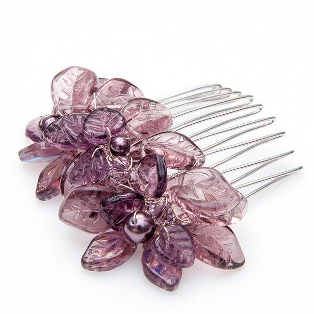 Purple Bridal Hair Comb, Wedding Hair Accessories, Floral Head Piece, Bridal Accessories