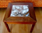 Brown Saltman by John Keal  walnut side table enamel over copper tile vintage original